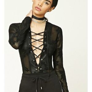 NWOT Black Long Sleeve Lace-Up Bodysuit